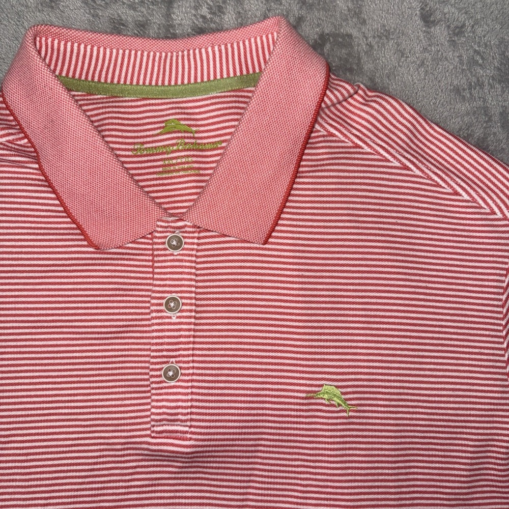 Tommy Bahama Polo Shirt 2XL  Striped Logo‎ Beach Casual Mens Beach